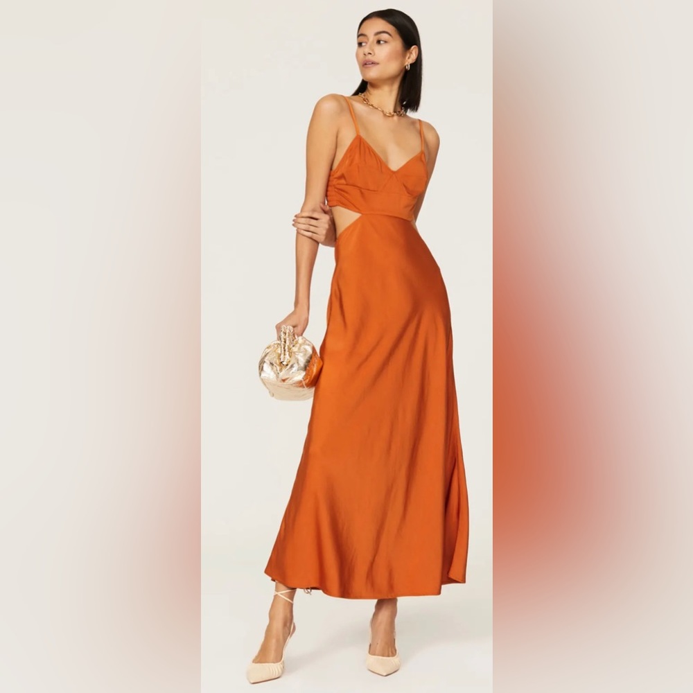RTR A.L.C.
Blakely Cutout Dress solid Orange MIDI sz 0 xs Satin silky sexy
